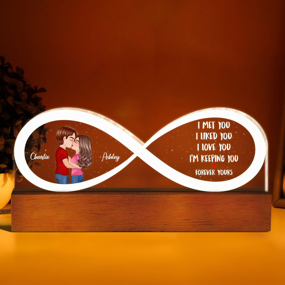 Couple Infinity I Met You Personalized Acrylic Block LED Night Light, Gift, Anniversay Gift For Couples