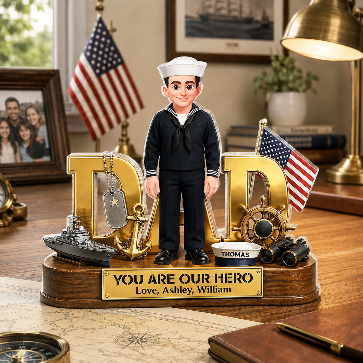 Proud American Navy Dad You Are Our Hero - Personalized Acrylic Block Plaque - Gift For Dad
