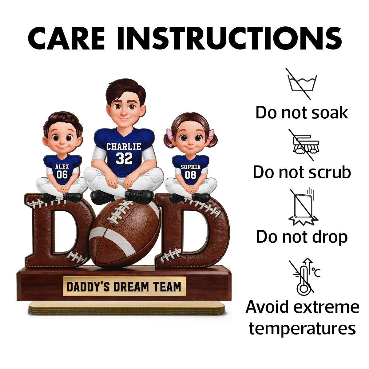 American Football Daddy's Dream Team - Personalized 2-Layered Wooden Plaque - Gift For Dad