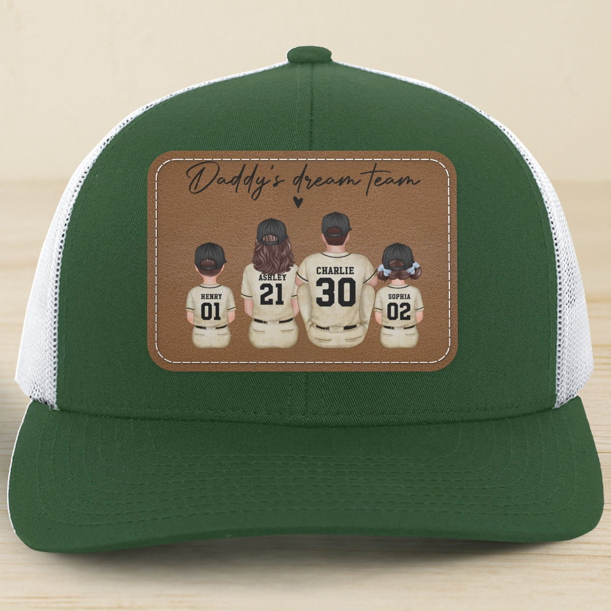 Retro Vintage Baseball Daddy's Dream Team Personalized Leather Patch Hat| Coolest Father's Day Gift For Dad, Husband