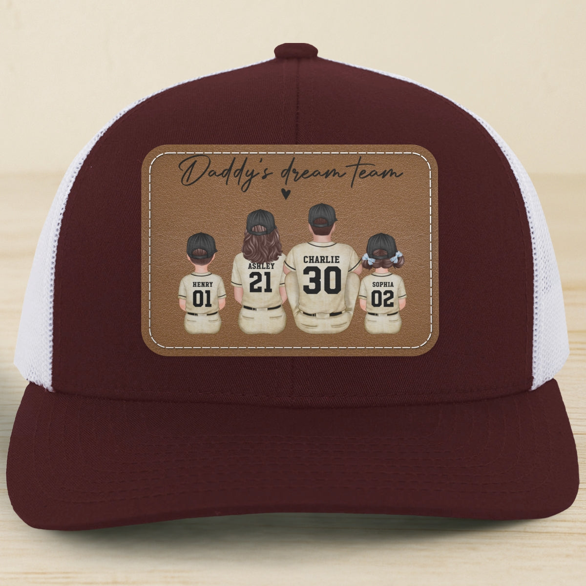 Retro Vintage Baseball Daddy's Dream Team Personalized Leather Patch Hat| Coolest Father's Day Gift For Dad, Husband