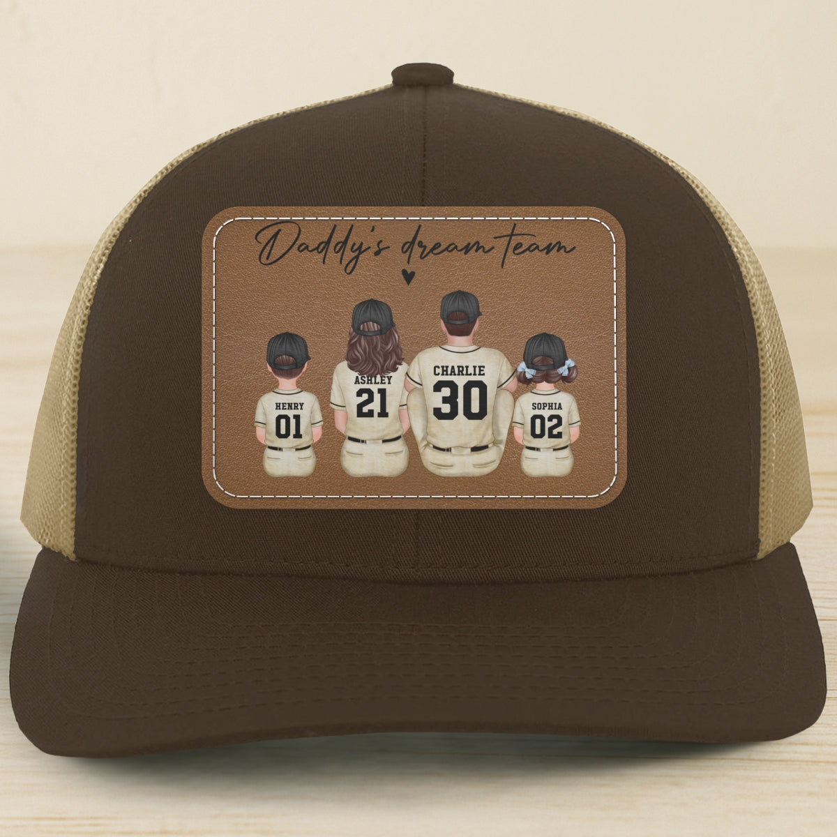 Retro Vintage Baseball Daddy's Dream Team Personalized Leather Patch Hat| Coolest Father's Day Gift For Dad, Husband