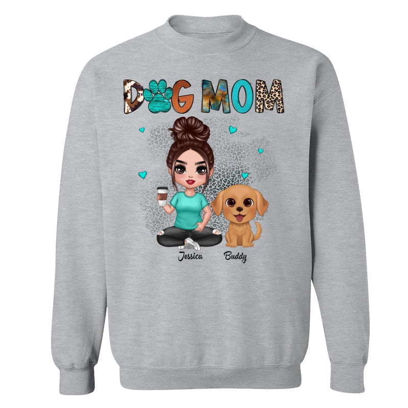 Western Pattern Teal Animal Print Dog Mom Doll Girl & Cute Watercolor Dog Personalized Shirt