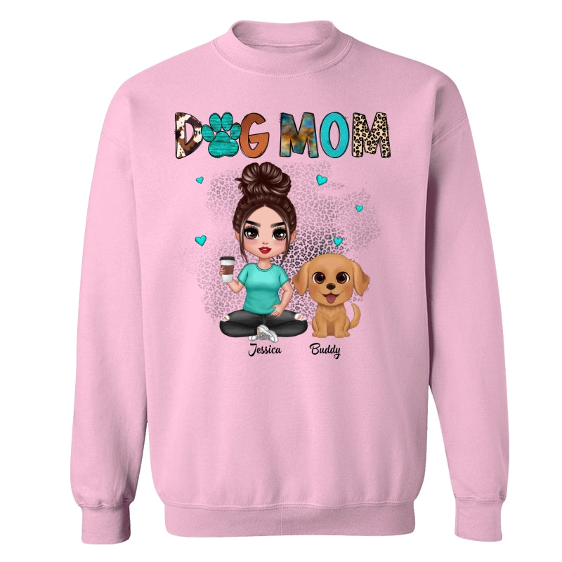 Western Pattern Teal Animal Print Dog Mom Doll Girl & Cute Watercolor Dog Personalized Shirt