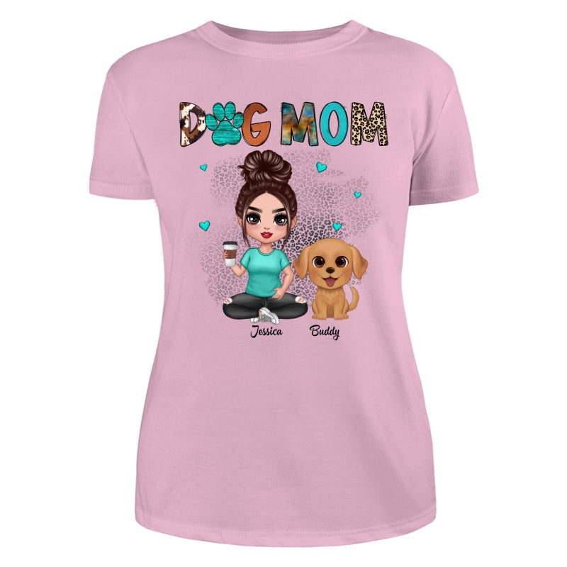 Western Pattern Teal Animal Print Dog Mom Doll Girl & Cute Watercolor Dog Personalized Shirt