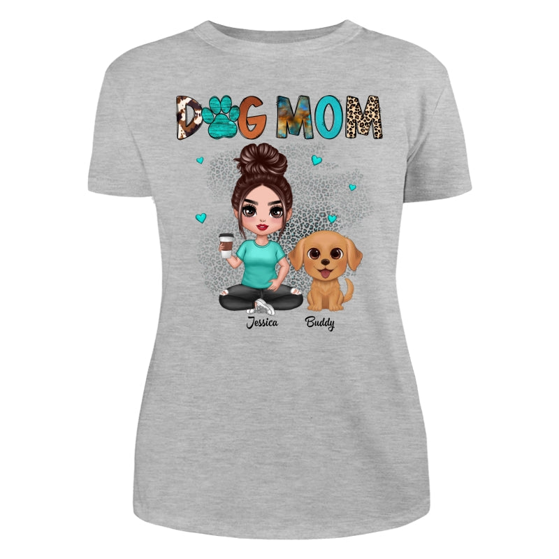 Western Pattern Teal Animal Print Dog Mom Doll Girl & Cute Watercolor Dog Personalized Shirt