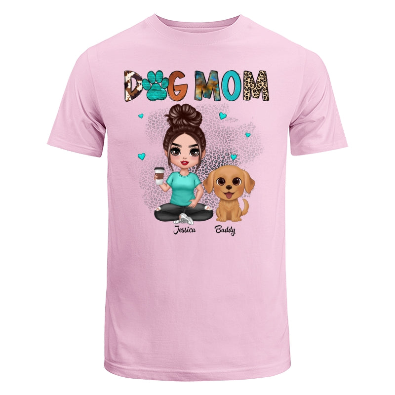 Western Pattern Teal Animal Print Dog Mom Doll Girl & Cute Watercolor Dog Personalized Shirt