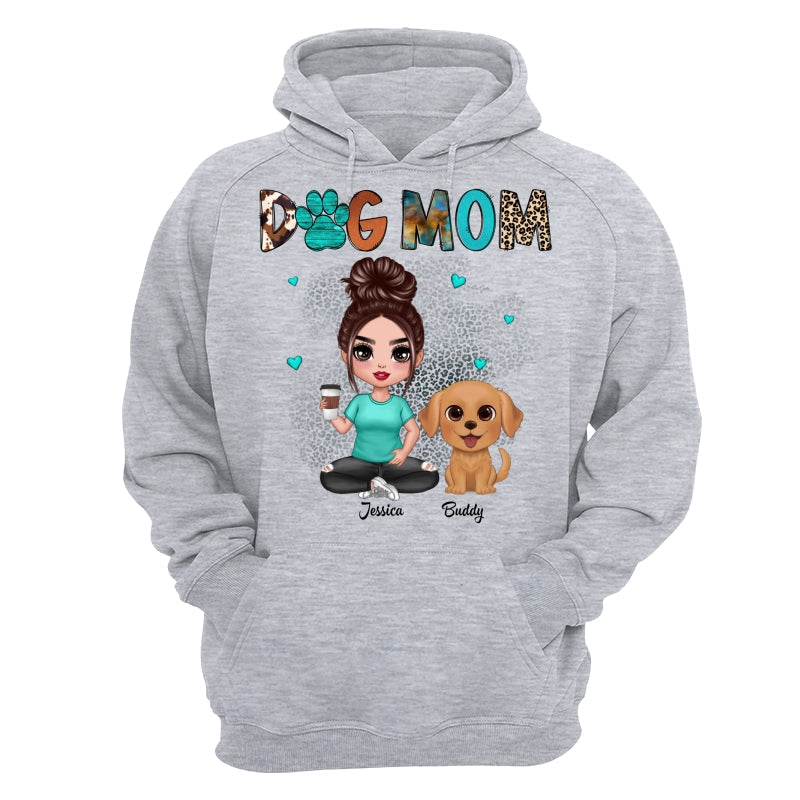 Western Pattern Teal Animal Print Dog Mom Doll Girl & Cute Watercolor Dog Personalized Shirt