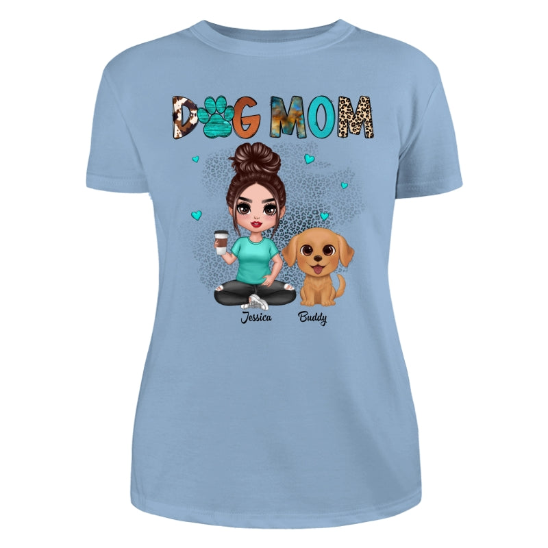 Western Pattern Teal Animal Print Dog Mom Doll Girl & Cute Watercolor Dog Personalized Shirt