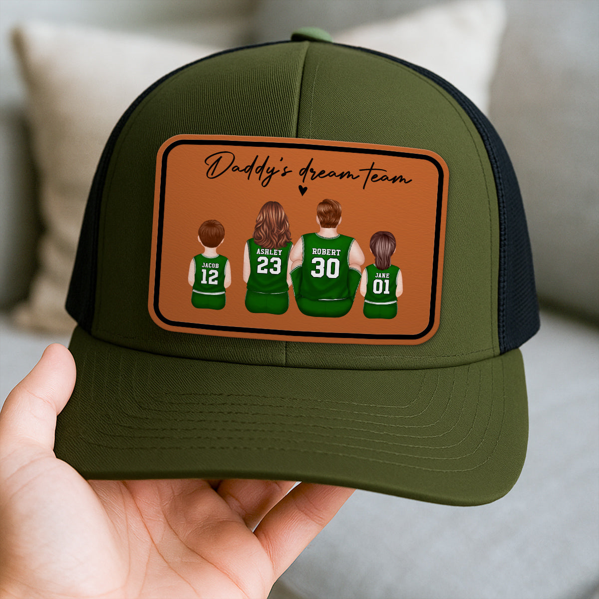 Basketball Daddy's Dream Team Personalized Trucker Hat, Snapback Leather Patch Hat, Father's Day Gift for Basketball Dads