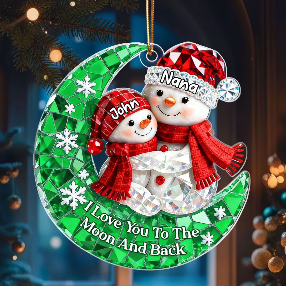 Snowman Grandma Grandkid 3D Crystal Effect - Personalized Acrylic Ornament - Christmas Gift for Grandma, Grandkids