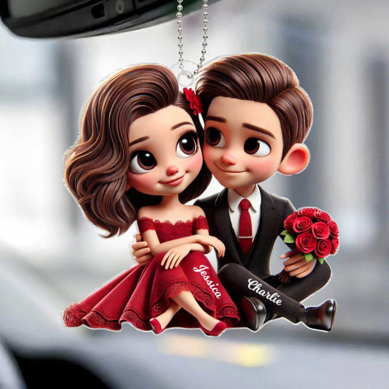 Romantic Elegant Couple Personalized Acrylic Car Hanger, Anniversary Gift for him, Gift for her