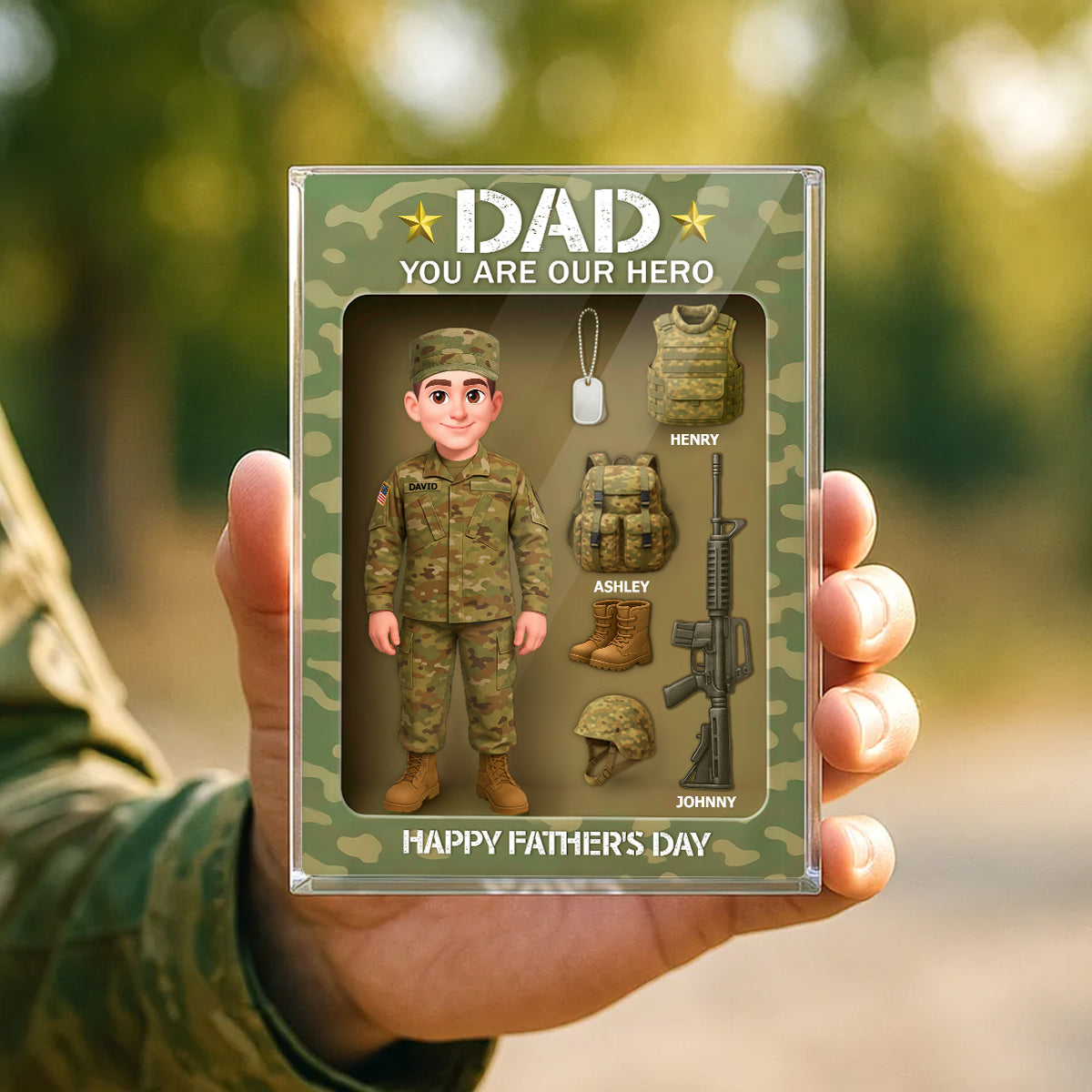Proud Army Millitary Dad Hero - Personalized Acrylic Block Plaque - Gift For Marine Dad