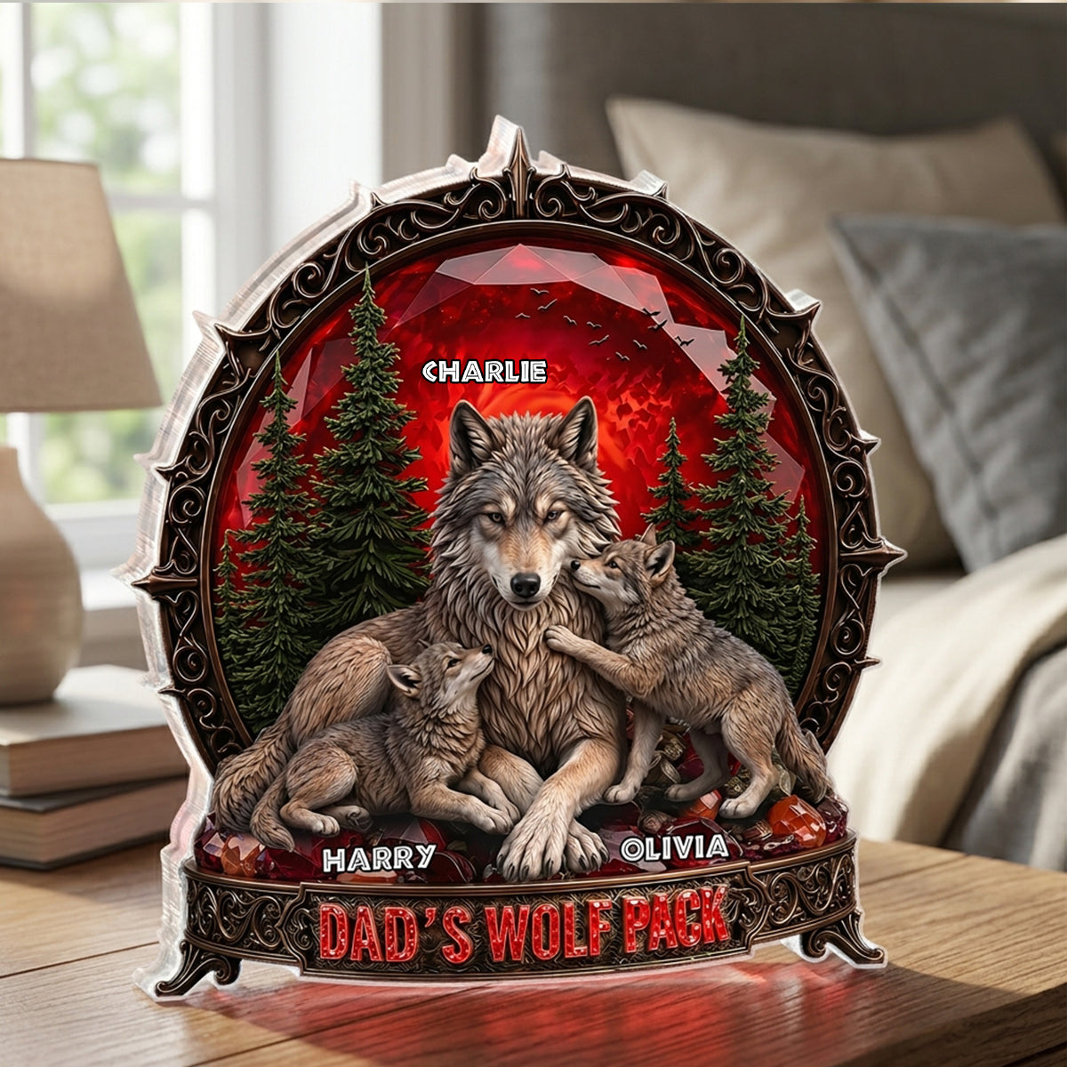Papa's Wolf Pack - Personalized Acrylic Block Plaque - Gift for Dad, Husband