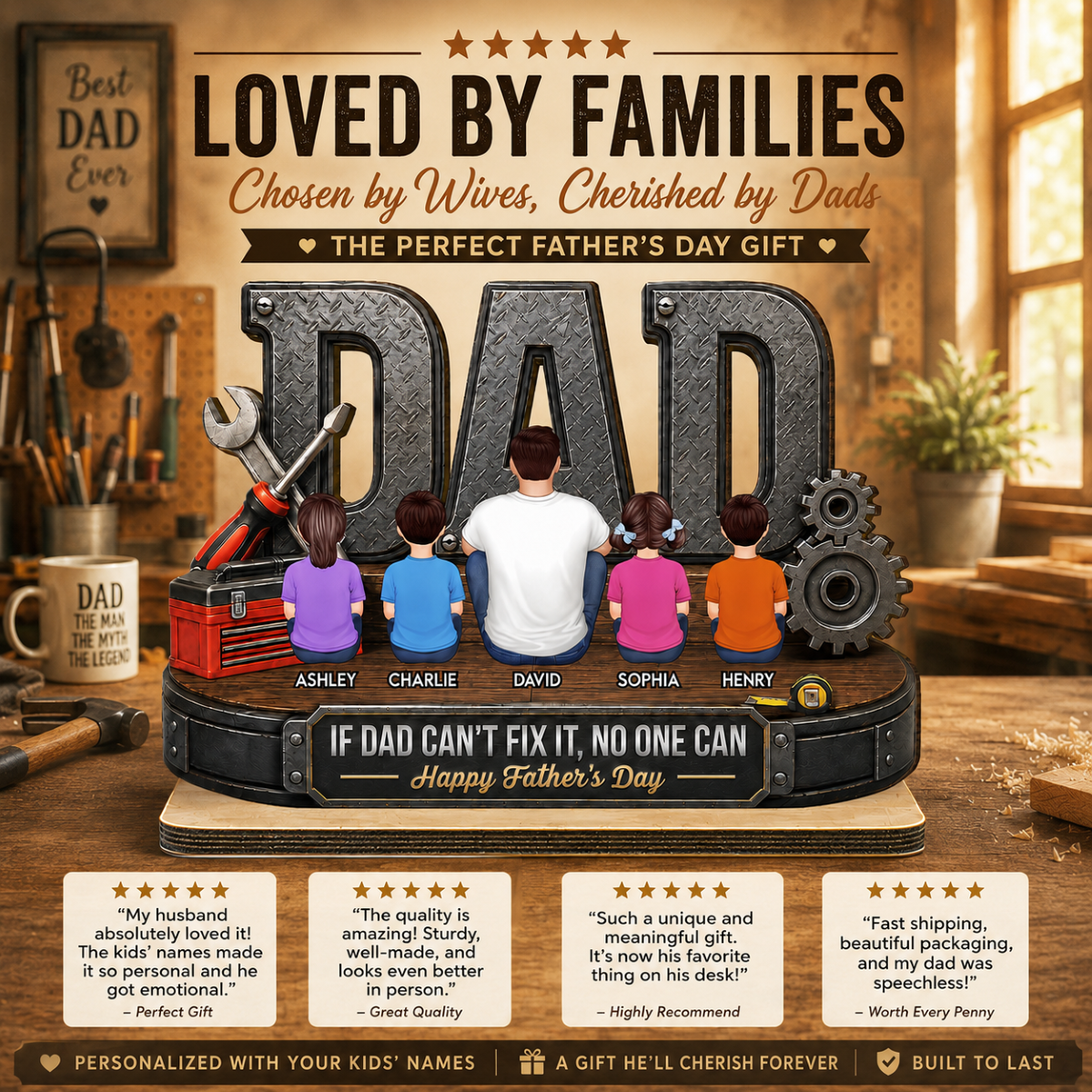 If Dad Can't Fix It No One Can - Personalized 2-Layered Wooden Plaque - Gift For Dad, Husband, DIY Dad, Handyman
