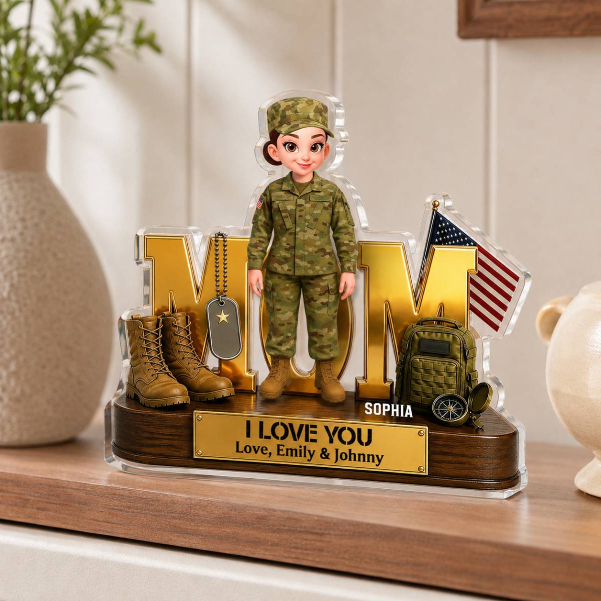 Proud American Military Armed Force Hero Dad 2D Flat - Personalized Acrylic Block Plaque - Gift For Dad