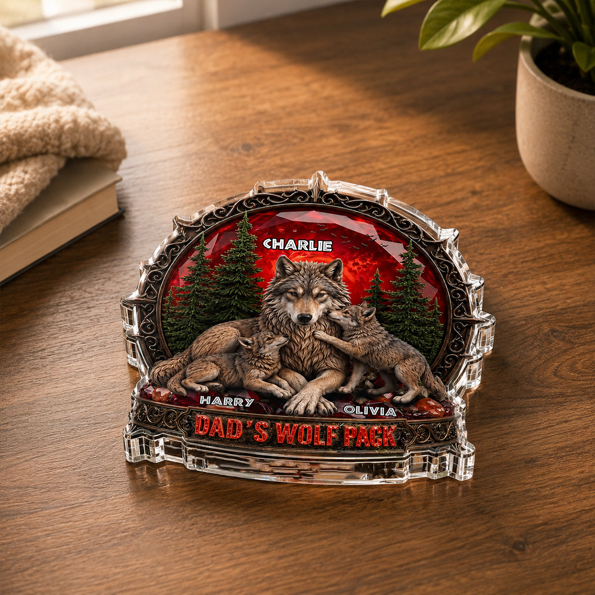 Papa's Wolf Pack - Personalized Acrylic Block Plaque - Gift for Dad, Husband