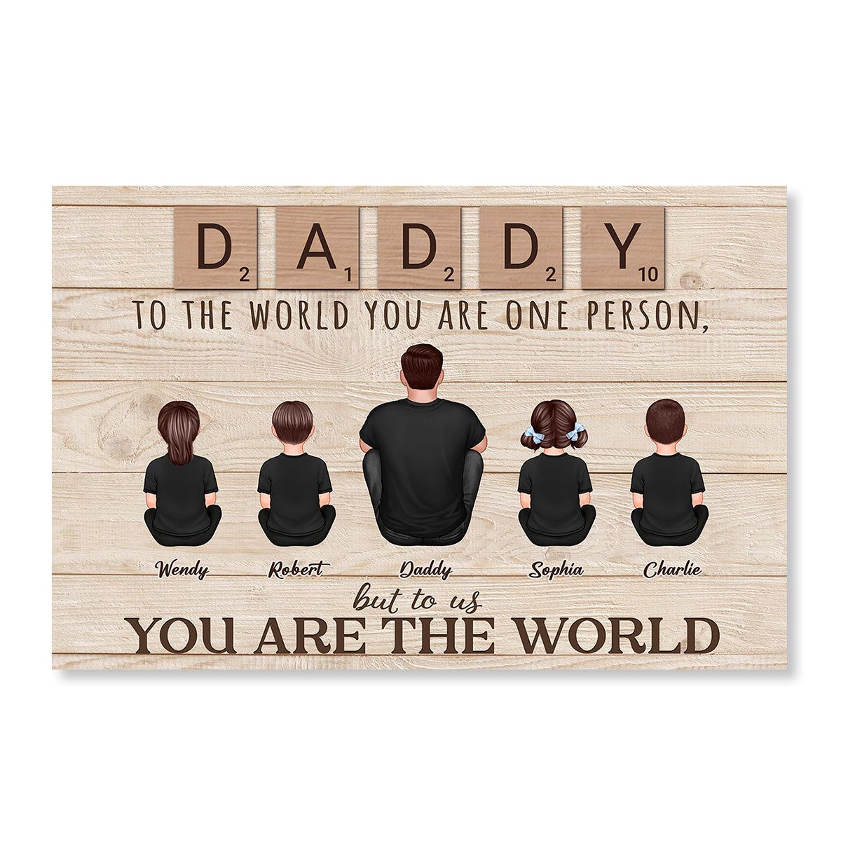 Daddy Grandpa Letters Wood Texture Sitting Back View Personalized Poster