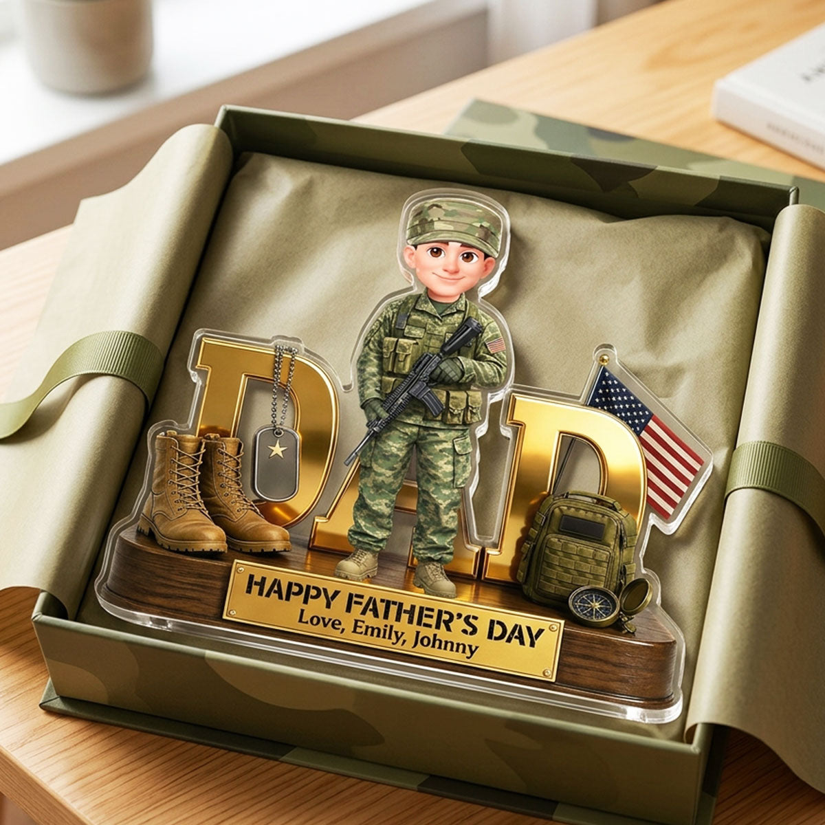 Proud American Military Armed Force Hero Dad 2D Flat - Personalized Acrylic Block Plaque - Unique Trending Gift For Dad, Husband