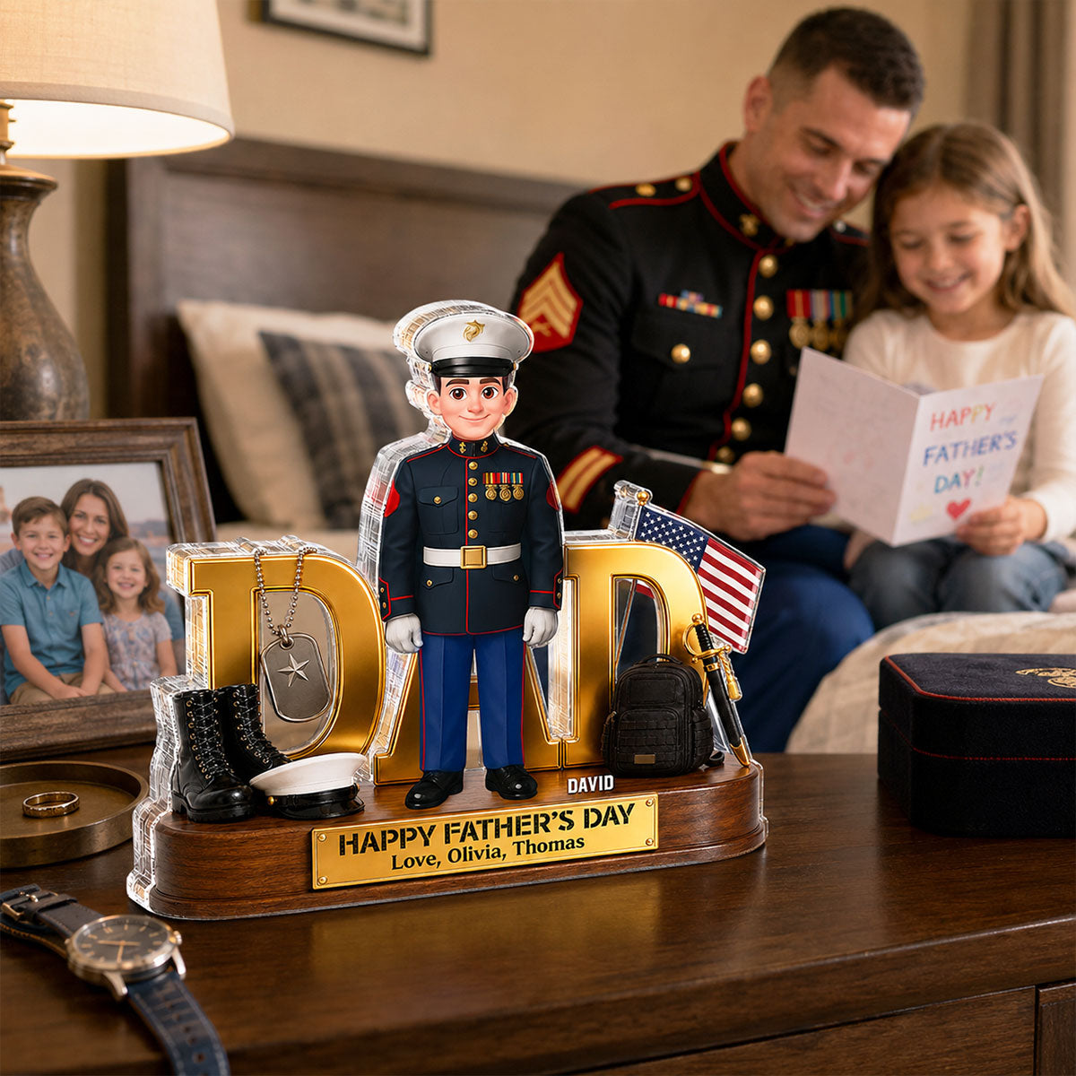 Proud American Marine Dad You Are Our Hero 2D Flat - Personalized Acrylic Block Plaque - Gift For Dad