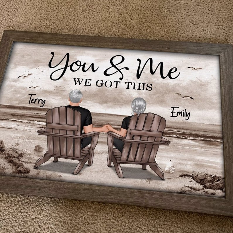 Couple Beach Landscape Retro Vintage - Personalized Poster - Anniversary Gift For Couple, For Dad Mom