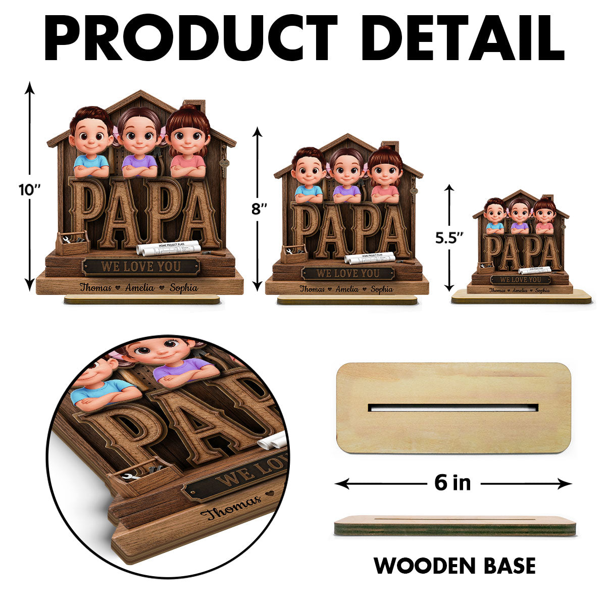 Papa Home Tools We Love You - Personalized 2-Layered Wooden Plaque - Gift for Grandpa, Dad