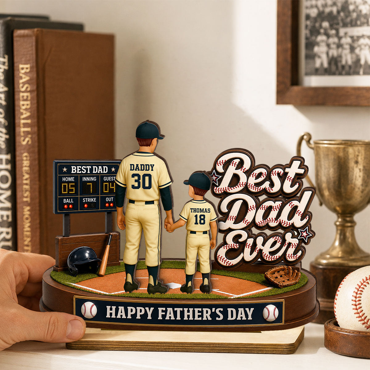 Best Baseball Dad Ever We Caught The Best Dad - Personalized 2-Layered Wooden Plaque - Gift For Dad, Husband