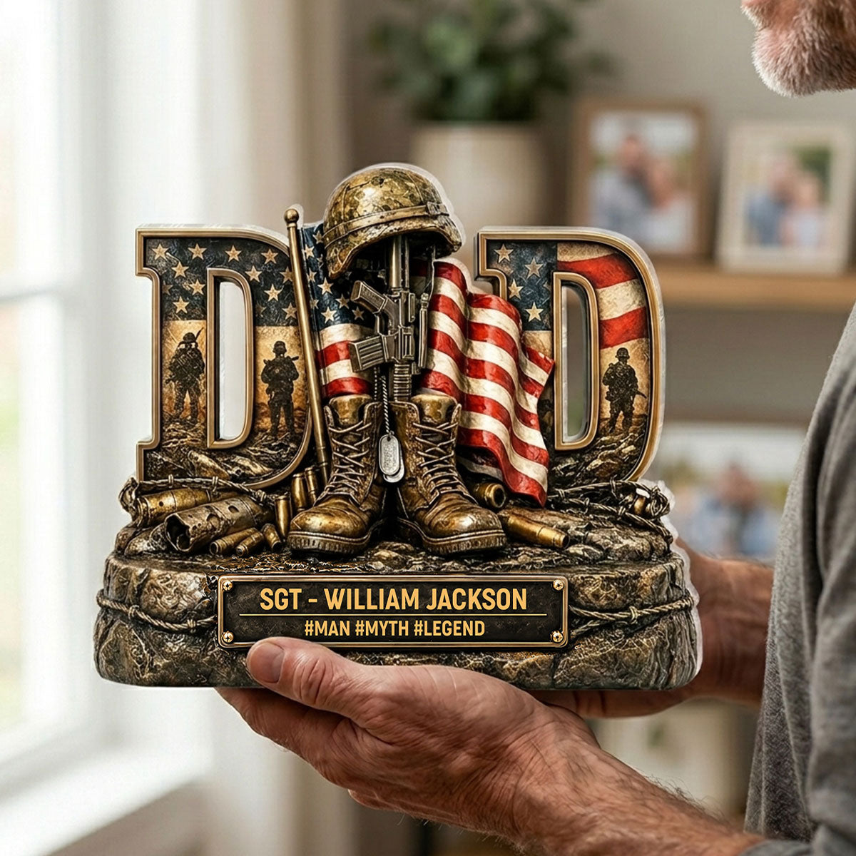 Proud American Veteran Dad - Acrylic Block Plaque - Gift For Dad, Husband