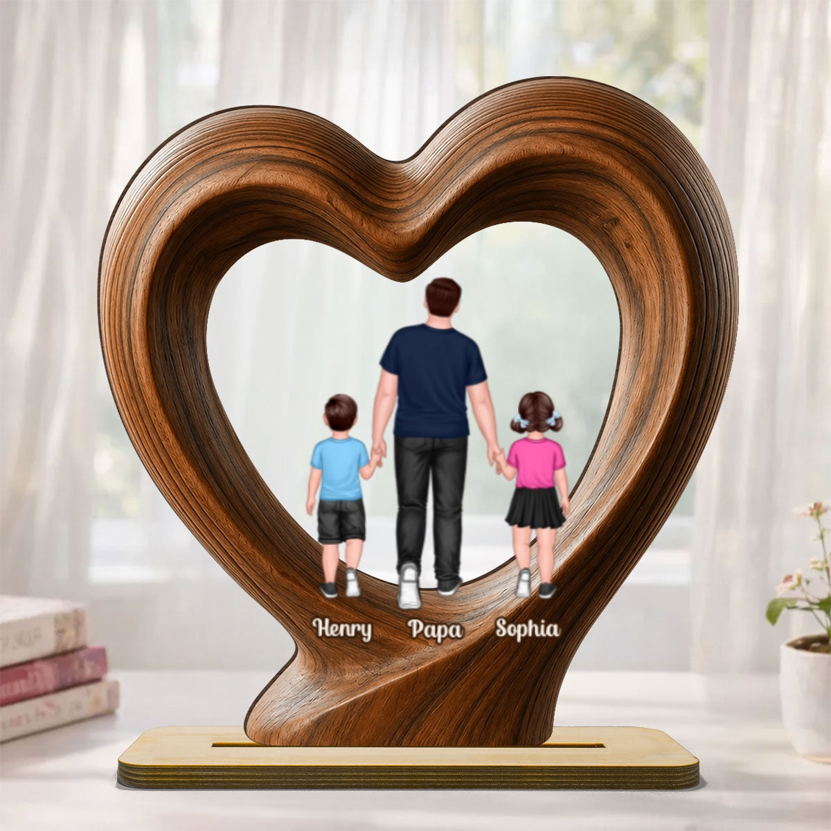 Dad Grandpa Walking With Children - Personalized 2-Layered Wooden Plaque - Gift for Husband