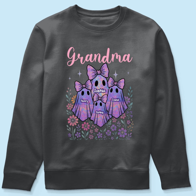 Grandma Mom Iridescent Cute Ghost Personalized Sweatshirt, Halloween Gift