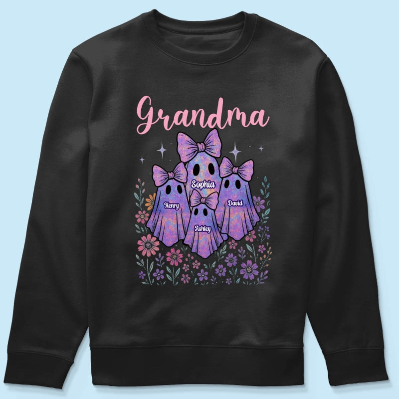 Grandma Mom Iridescent Cute Ghost Personalized Sweatshirt, Halloween Gift