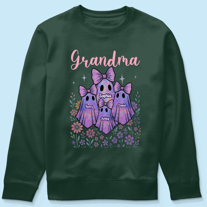 Grandma Mom Iridescent Cute Ghost Personalized Sweatshirt, Halloween Gift