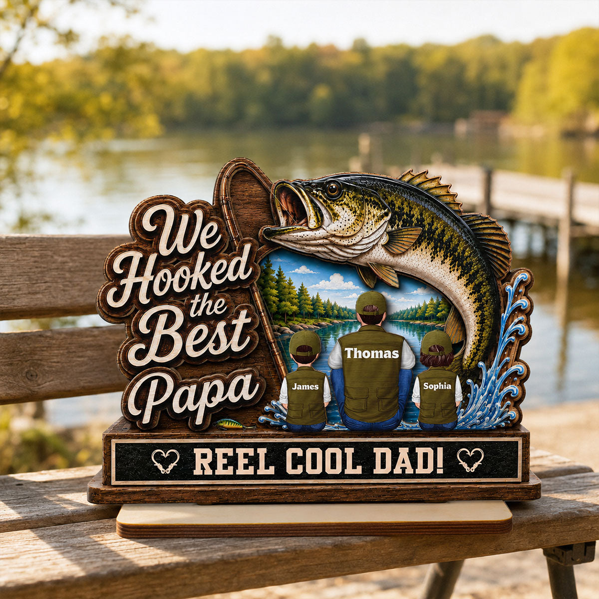 We Hooked The Best Grandpa Back View 2D Flat - Personalized 2-Layered Wooden Plaque - Gift For Fishing Lovers