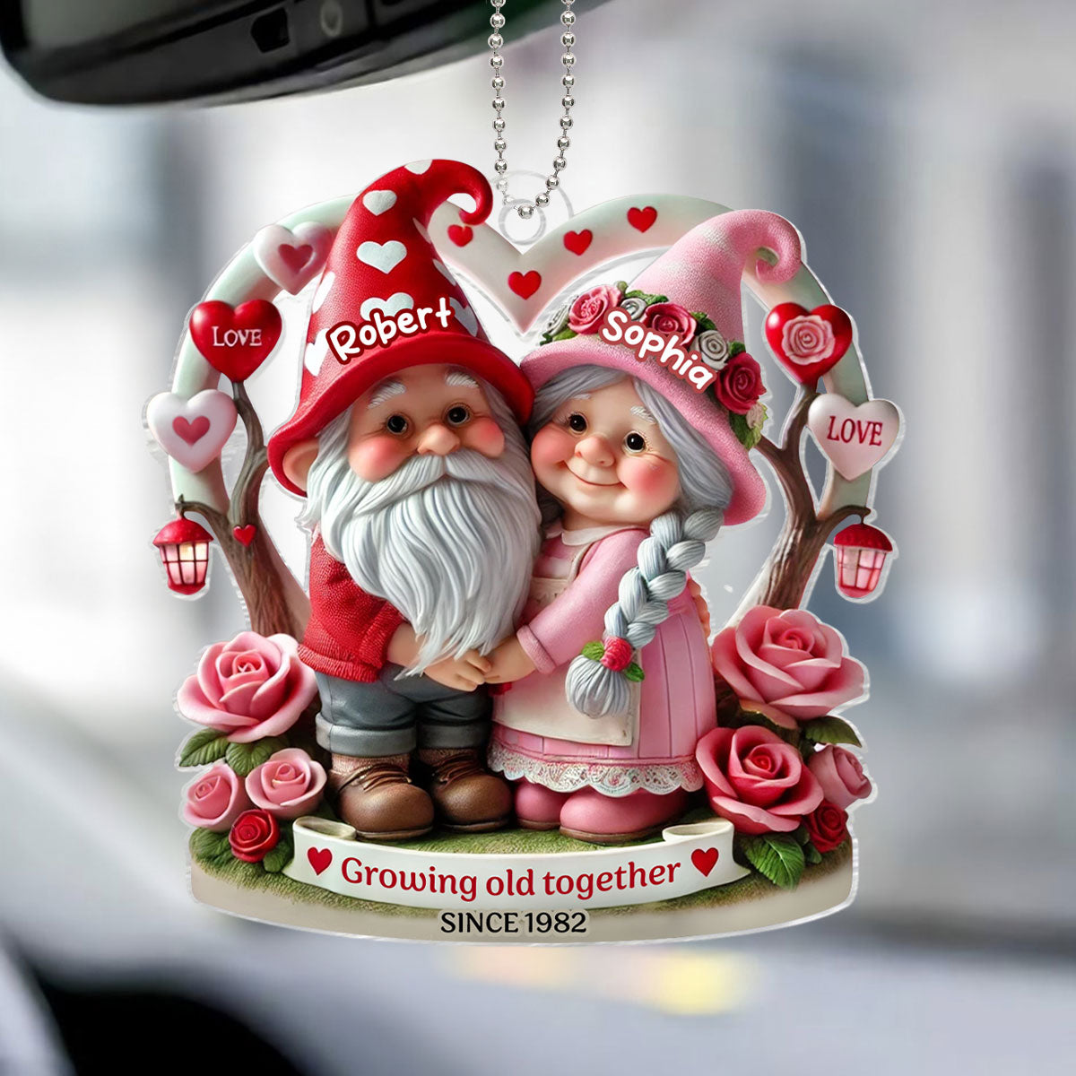 Gnome 3D Effect Old Couple Gift for him, Gift for her, Personalized Acrylic Car Hanger