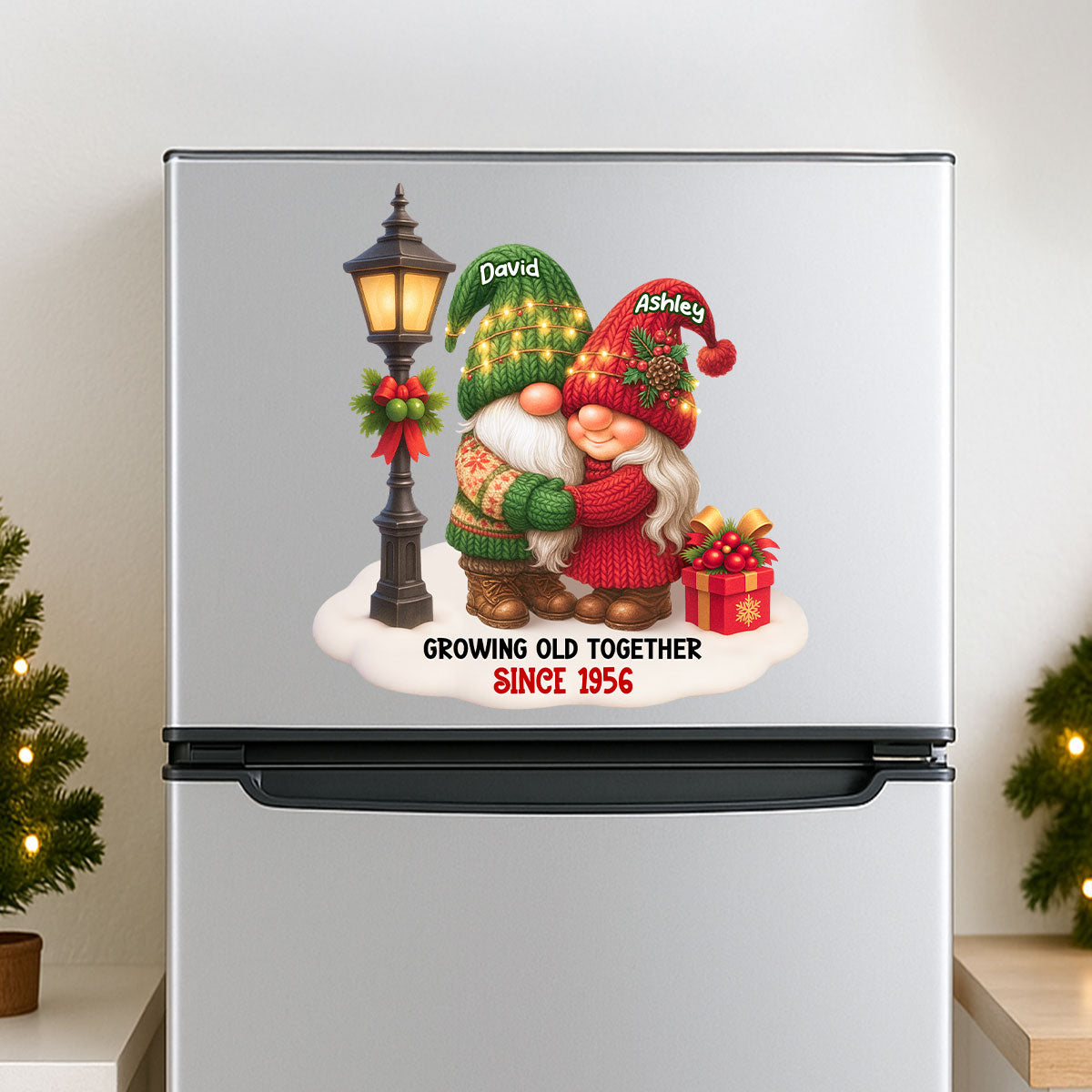 Gnome Christmas Couple Growing Old Together Personalized Decal, Gift for him, for her
