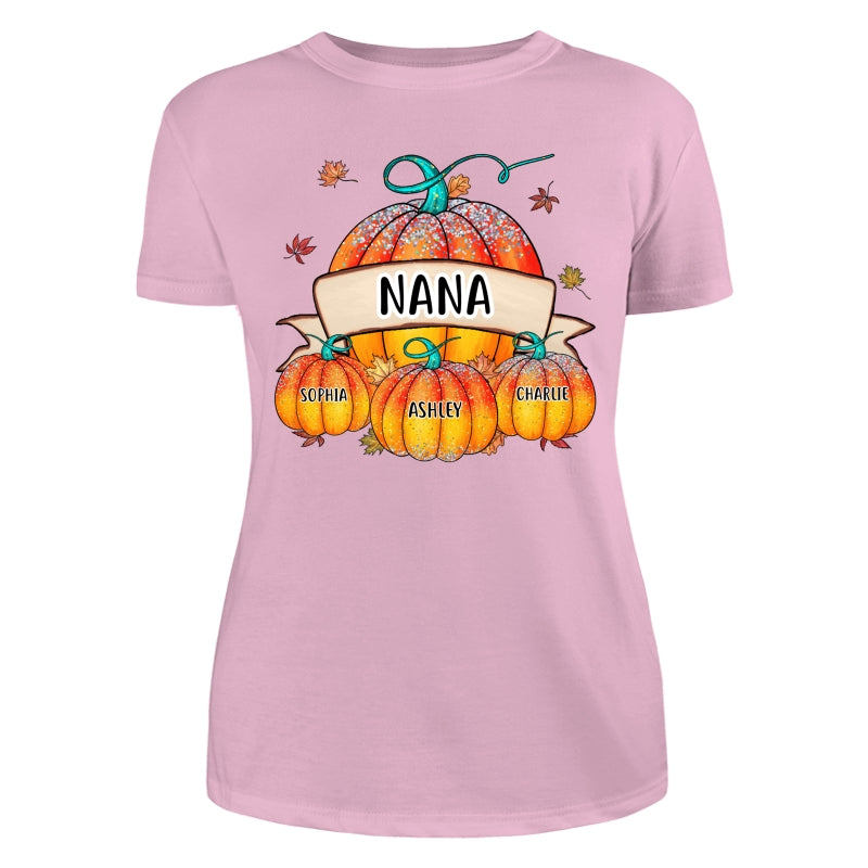 Colorful Pumpkins Grandma Mom Kids Fall Season Personalized Shirt