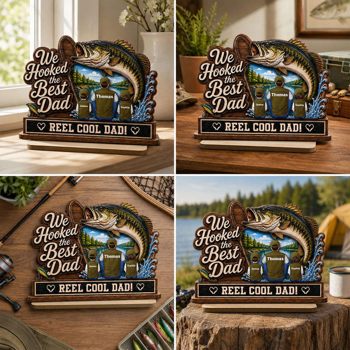 We Hooked The Best Dad Grandpa Back View 2D Flat - Personalized 2-Layered Wooden Plaque - Gift For Fishing Lovers