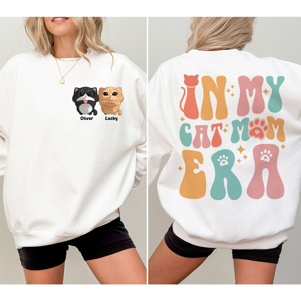 In My Cat Mom Era Gift For Cat Lover Cute Cat Looking Up Personalized Double Sided Sweatshirt