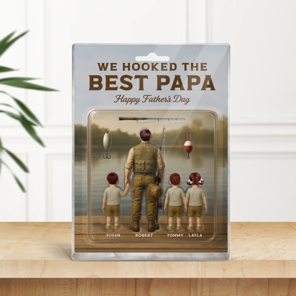 Dad And Kids Fishing Together Custom Figure Personalized Acrylic Block Plaque, Gift For Fishing Dad, For Grandpa, For Husband