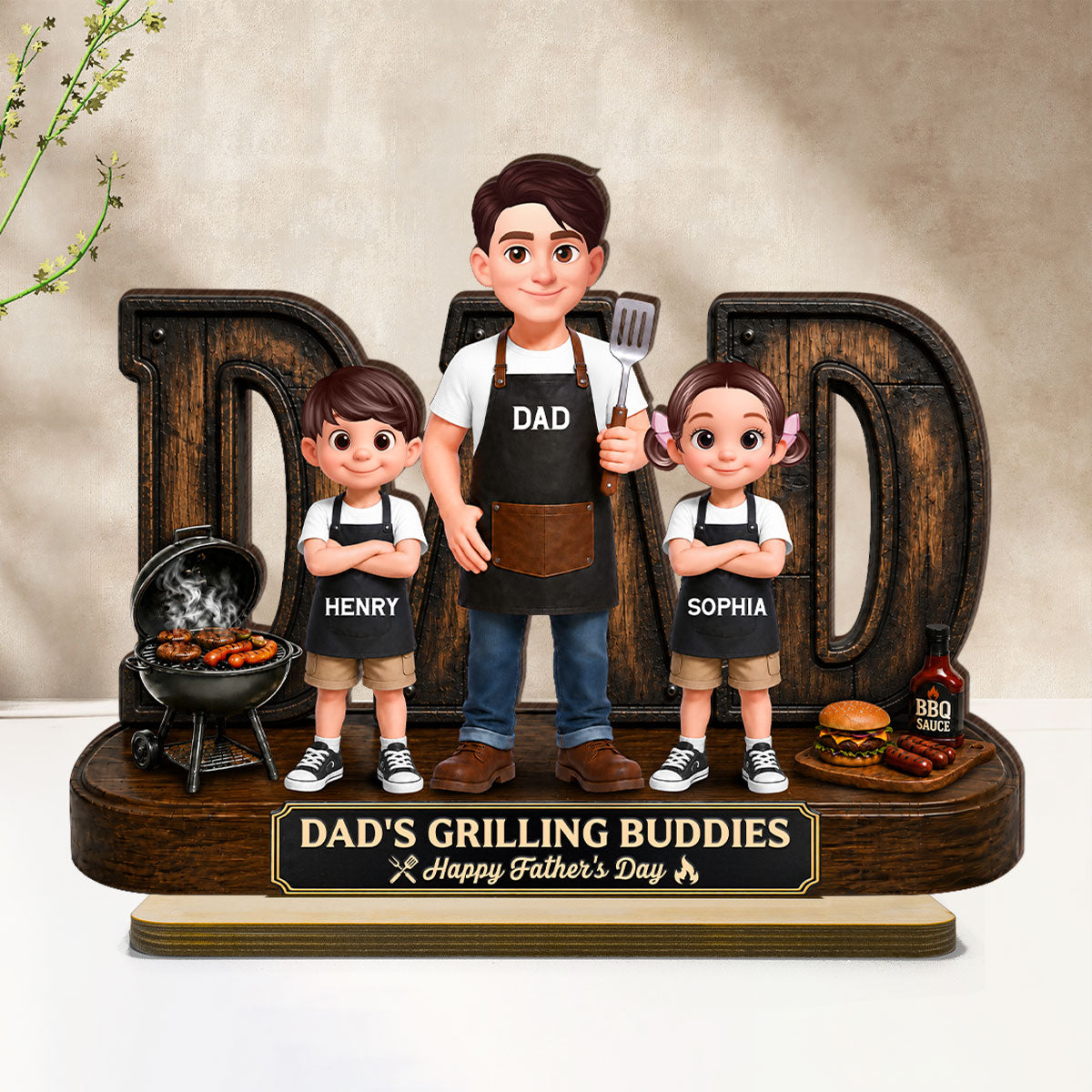 BBQ King Of The Grill Dad - Personalized Wooden Plaque - Gift For Dad, Husband