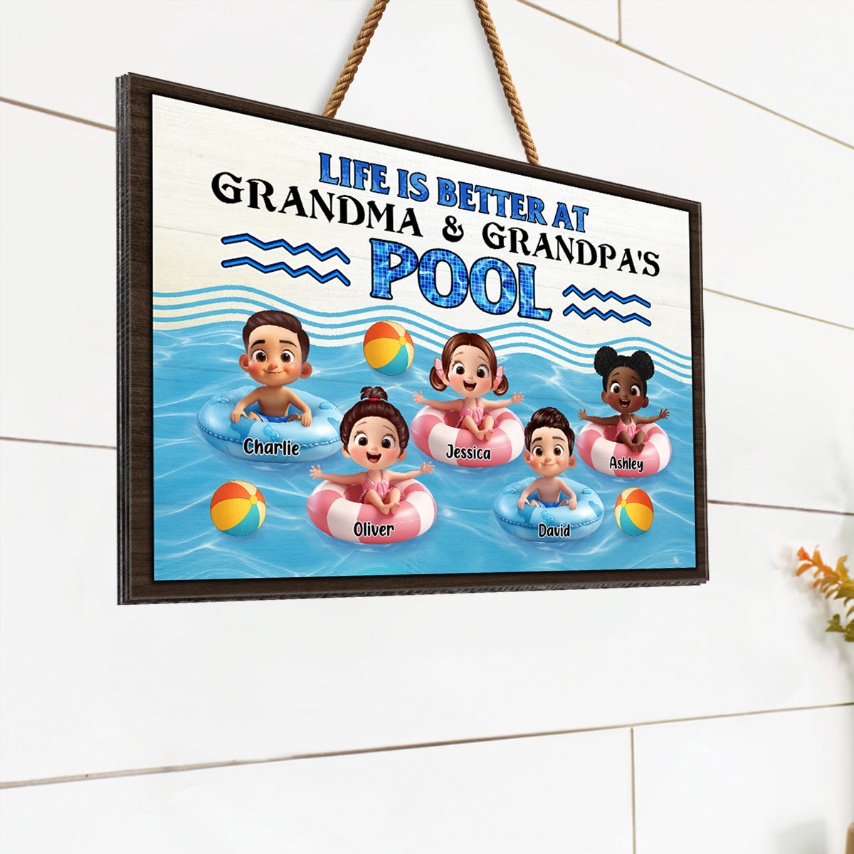 Life is Better at Grandma & Grandpa Pool Personalized Wooden Door Sign, Grandchildren Welcome Sign, Summer Sign