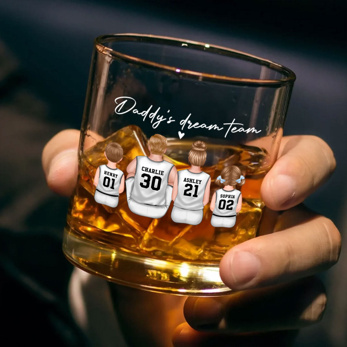 Basketball Daddy's Dream Team - Personalized Whiskey Glass - Gift for Basketball Dads
