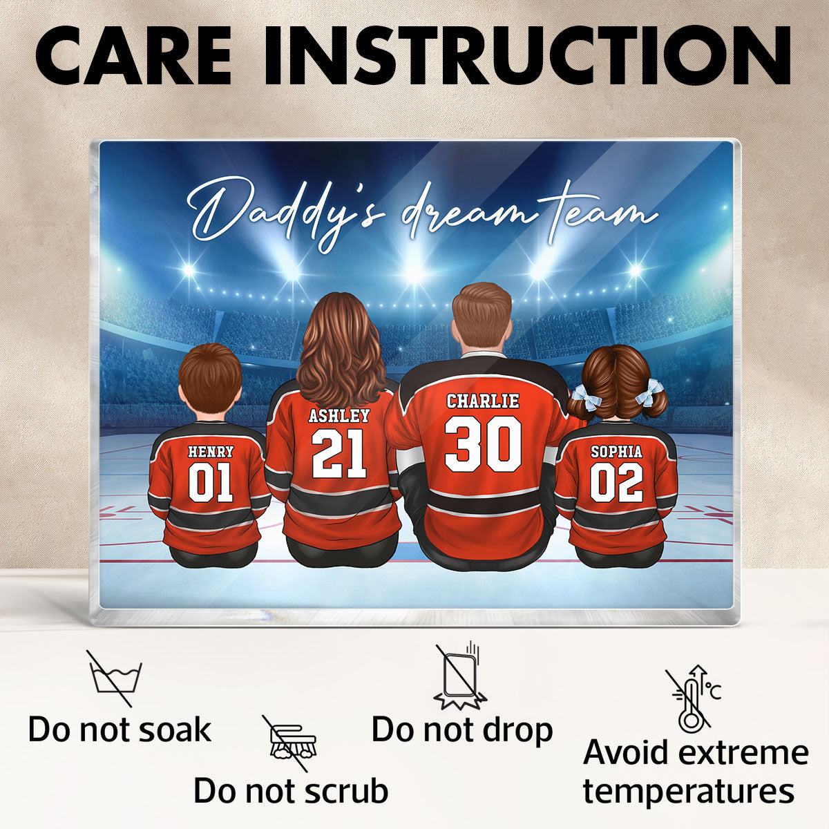 Daddy's Team Hockey Family Sitting Personalized Acrylic Block, Unique Gift for Dad, Gift for Husband