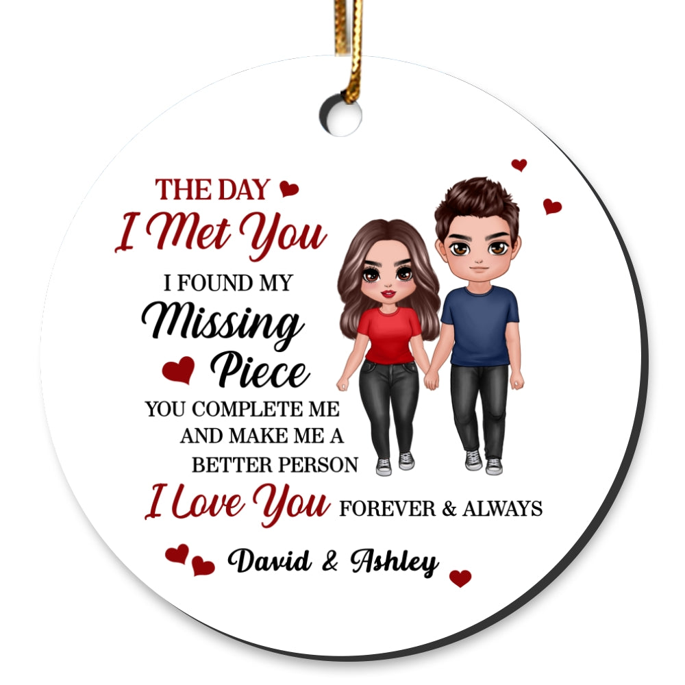 Doll Couple Found My Missing Piece Anniversary Gift For Him For Her Personalized Circle Ornament