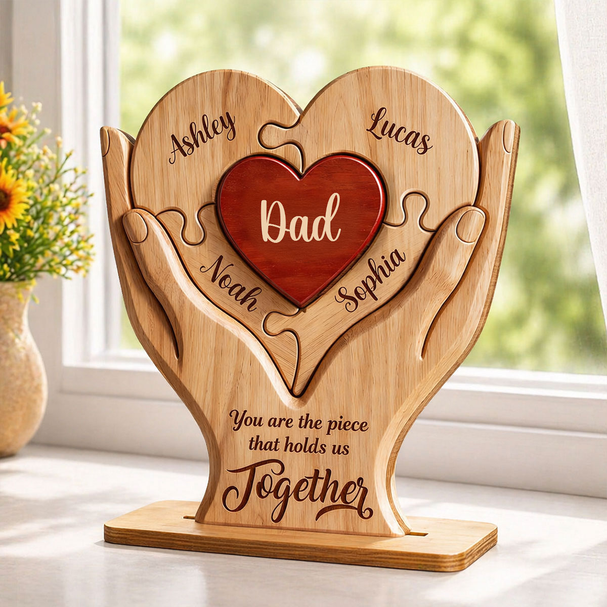 Dad The Piece That Holds Us Together - Personalized 2-Layered Wooden Plaque - Gift for Dad, Husband
