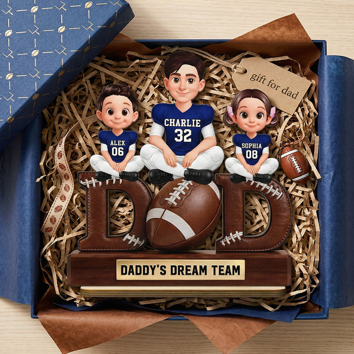 American Football Daddy's Dream Team - Personalized 2-Layered Wooden Plaque - Gift For Dad