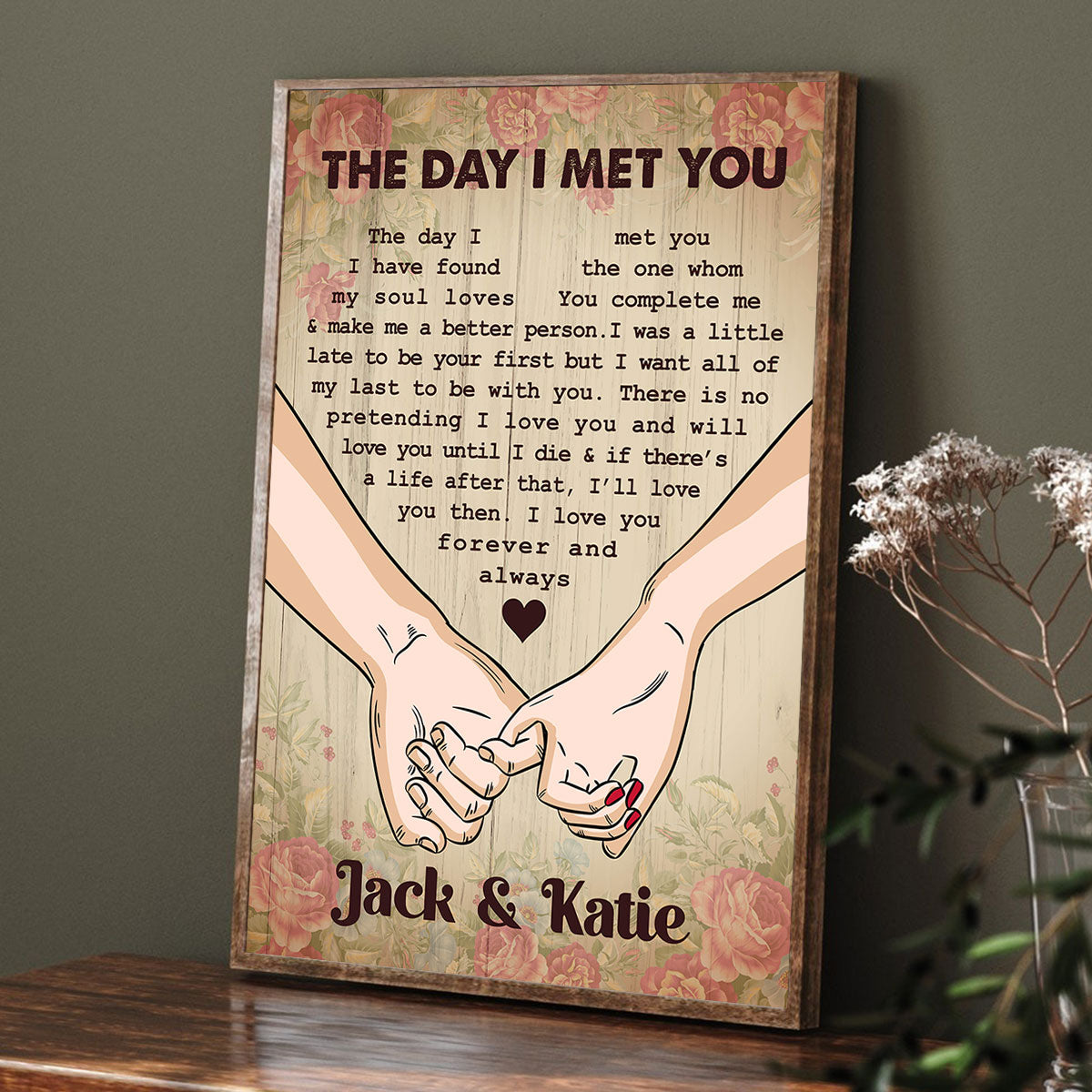 The Day I Met You Couple Hands Personalized Vertical Poster, Heartfelt 2025 Gift, Anniversary Gift