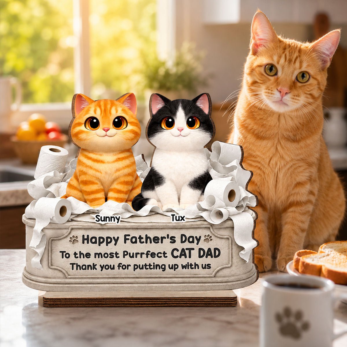 Toilet Papers Cute Fluffy Cats Happy Thanks For Putting Up With Us - Personalized 2-Layered Wooden Plaque - Funny Gift For Cat Dad, Cat Lovers