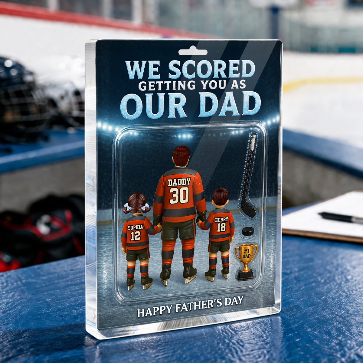 Hockey Dad We Scored Getting You As Our Dad - Personalized Acrylic Block Plaque - Gift For Hockey Dad, Husband