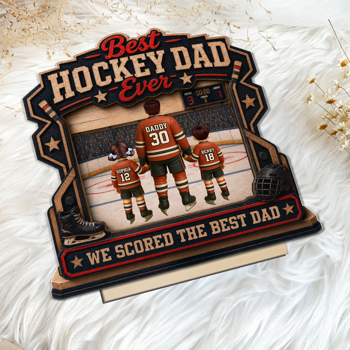 We Scored The Best Dad Hockey Dad & Kids - Personalized 2-Layered Wooden Plaque - Gift For Hockey Dad